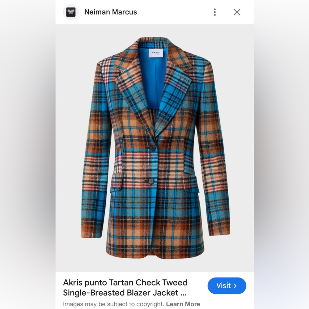 Akris Punto Tartan check tweed jacket Blue and Brown Plaid Blazer